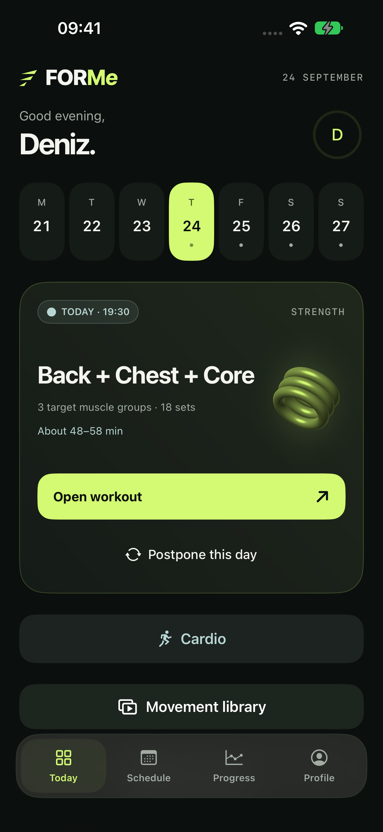 FORMe Today screen