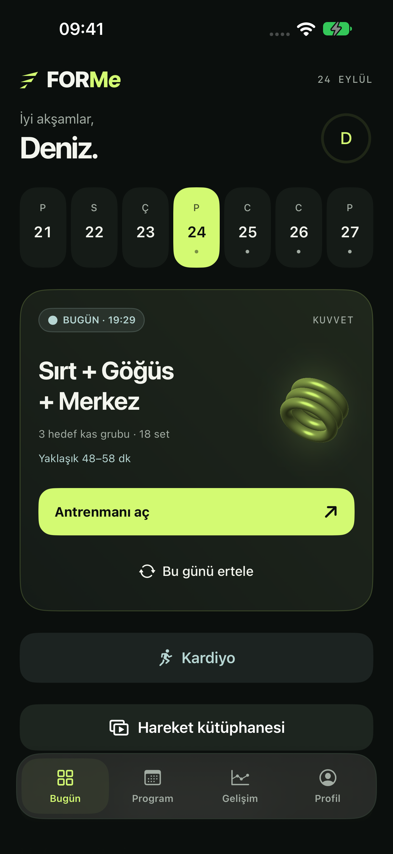 FORMe Bugün ekranı