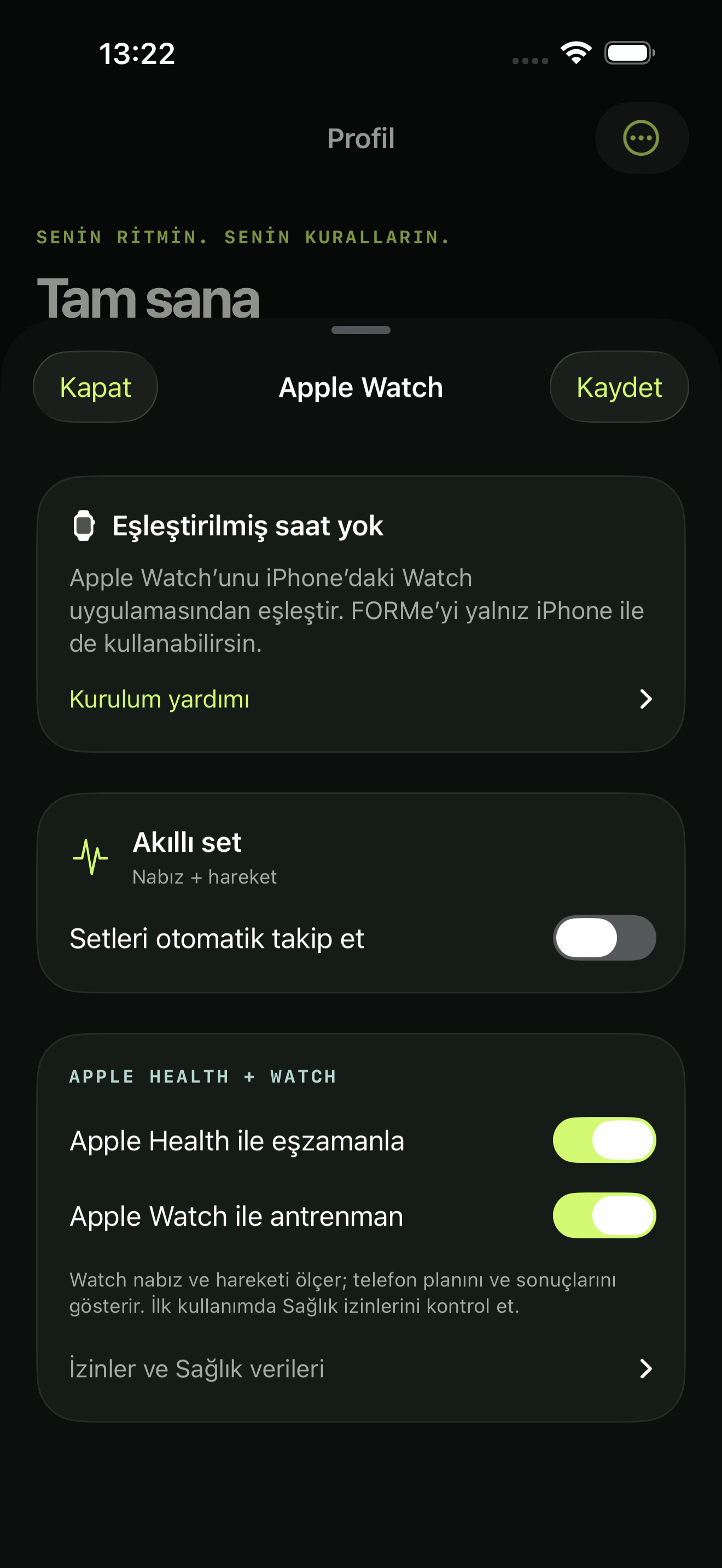FORMe hareket videosu ve antrenman ekranı