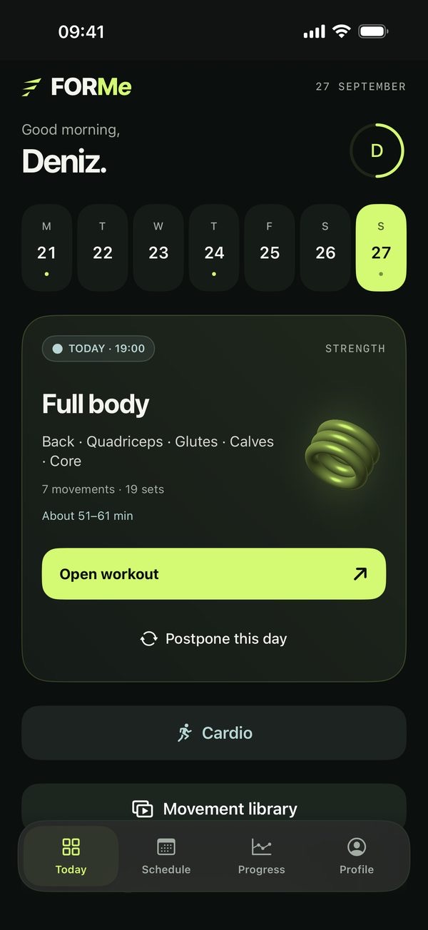 FORMe Today screen